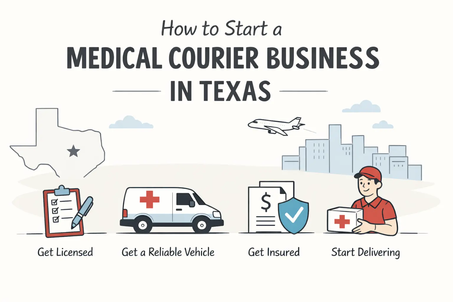 Person planning and managing a medical courier delivery business in Texas